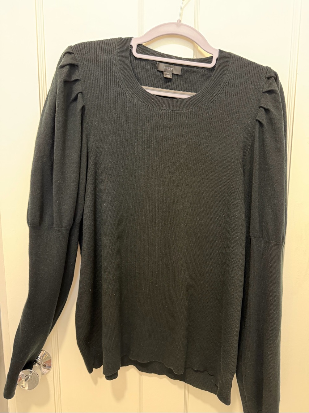 J. Crew Black Puff-Shoulder Knit Sweater